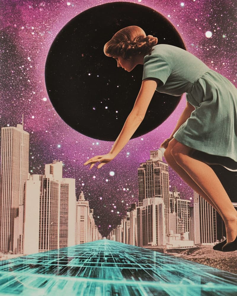 Woman Reaching Cosmic City by Samantha Hearn — canvas wall art