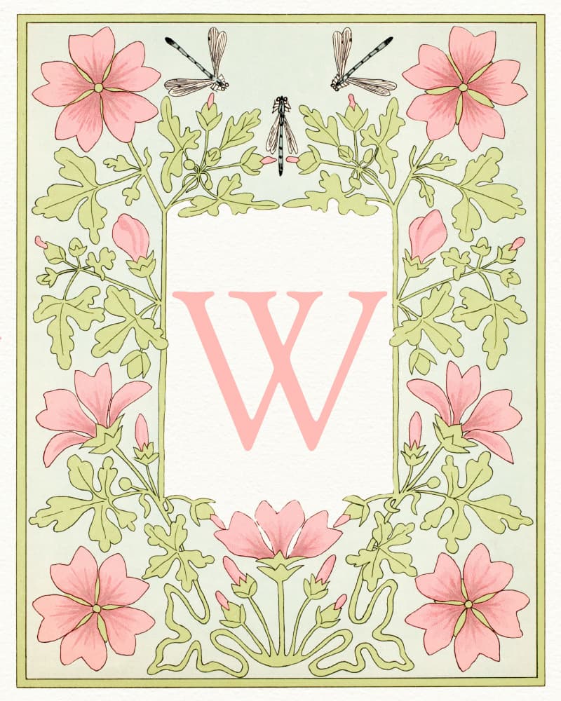 Pink Floral Letter W by Wild Violets — canvas wall art
