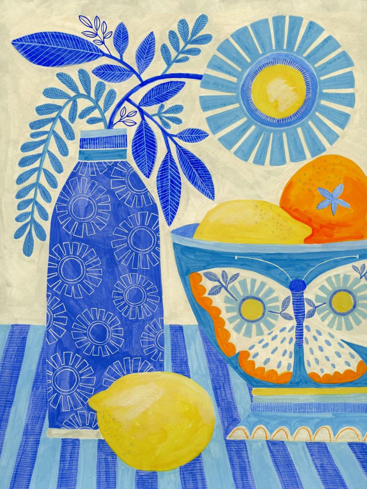 Blue Citrus Still Life