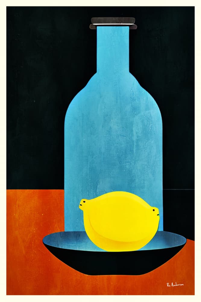 Blue Bottle Yellow Lemon by Bo Anderson — canvas wall art