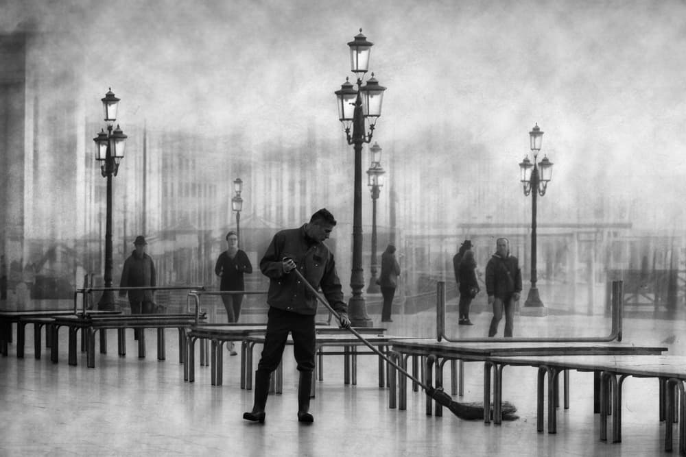 Sweeping Misty City Morning by Roswitha Schleicher-Schwarz — canvas wall art