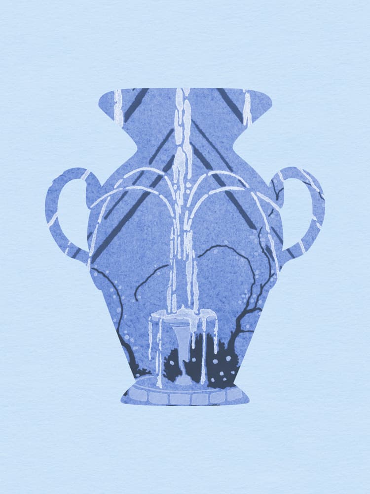 Serene Blue Garden Urn by Wild Violets — canvas wall art