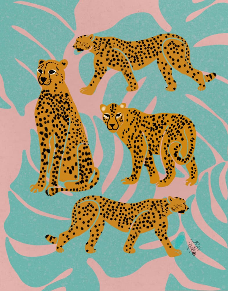 Tropical Cheetah Parade by Erum Khalili — canvas wall art