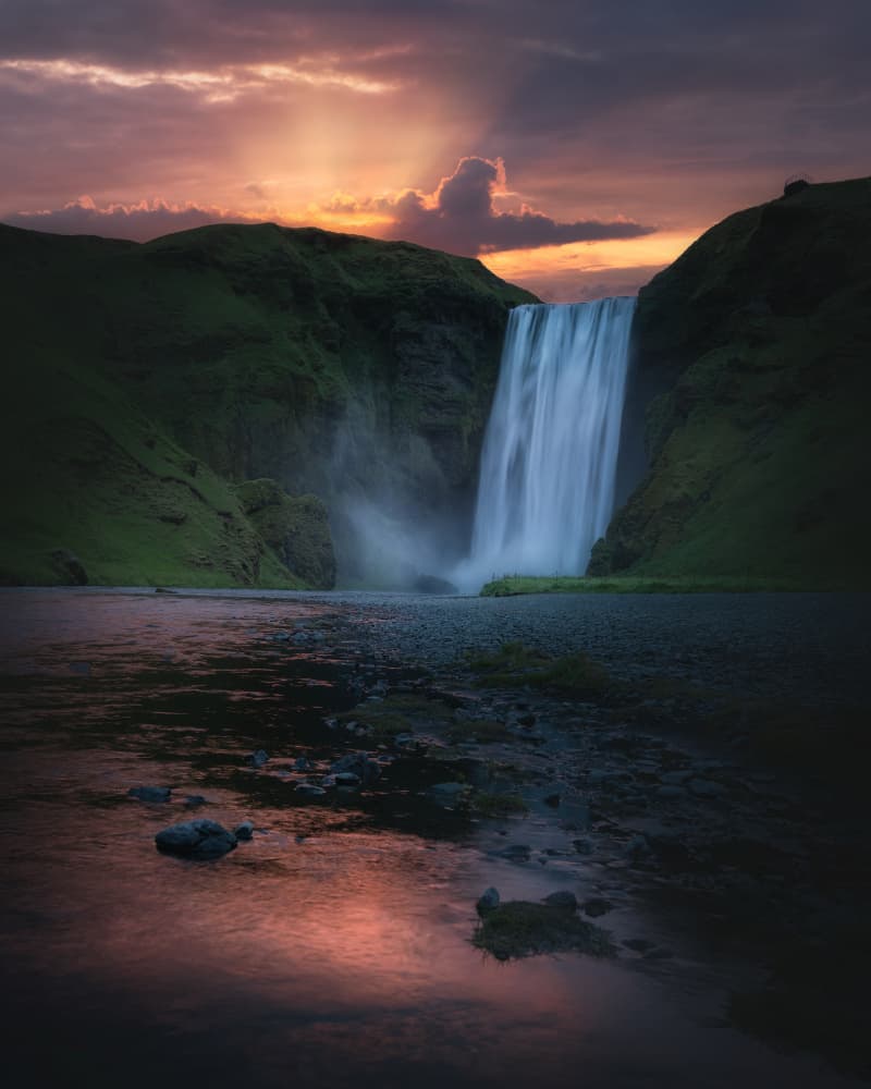 Majestic Waterfall Sunset by Remo Daut — canvas wall art