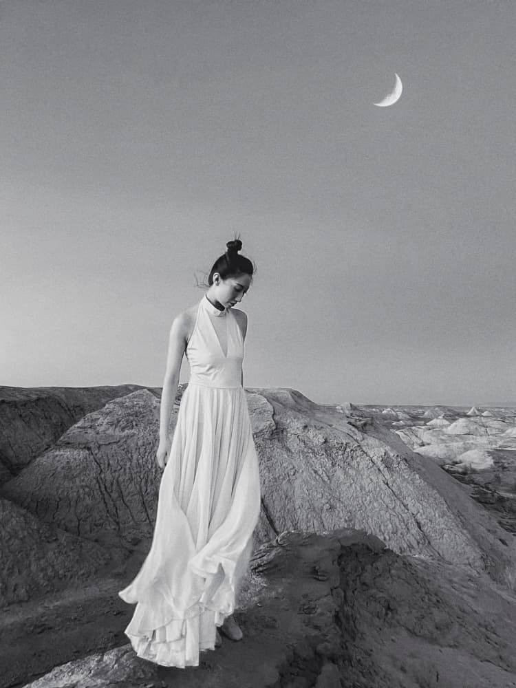 Woman Under Crescent Moon by Bingo Z — canvas wall art