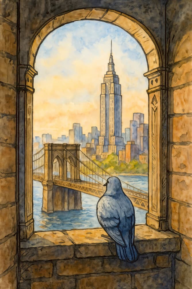 Pigeon's New York View by Natalie Bruns — canvas wall art