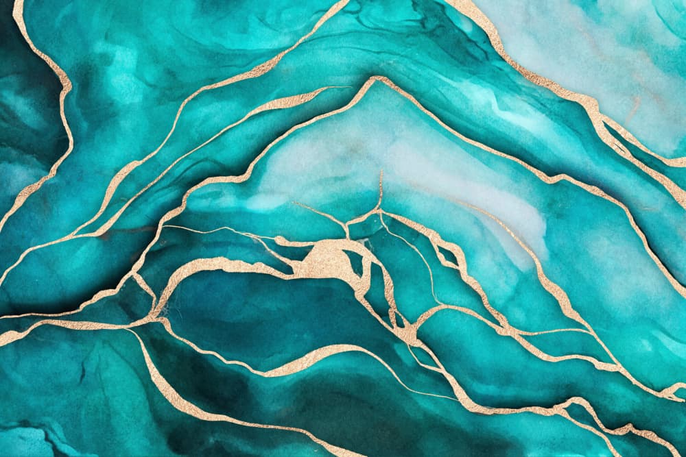 Glistening Teal Gold Marble by Andrea Haase — canvas wall art