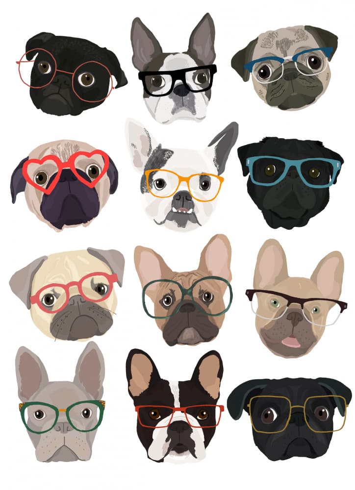Quirky Pups In Glasses by Hanna Melin — canvas wall art