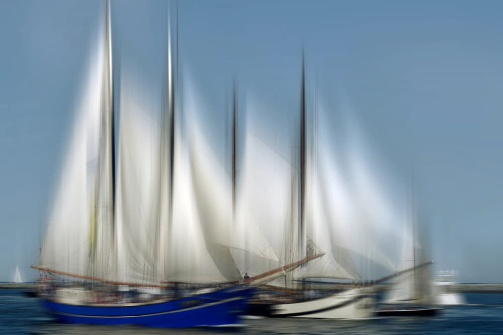 Blurred Blue Sailboats by Erhard Batzdorf — canvas wall art
