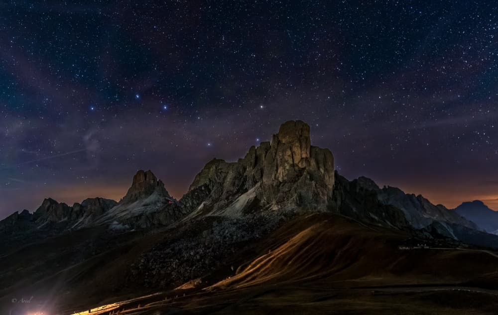 Majestic Starry Mountains by Ariel Ling — canvas wall art