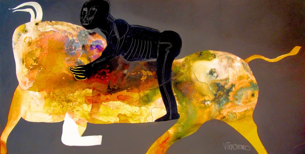 Rider On Golden Bull by Victor Tkachenko — canvas wall art