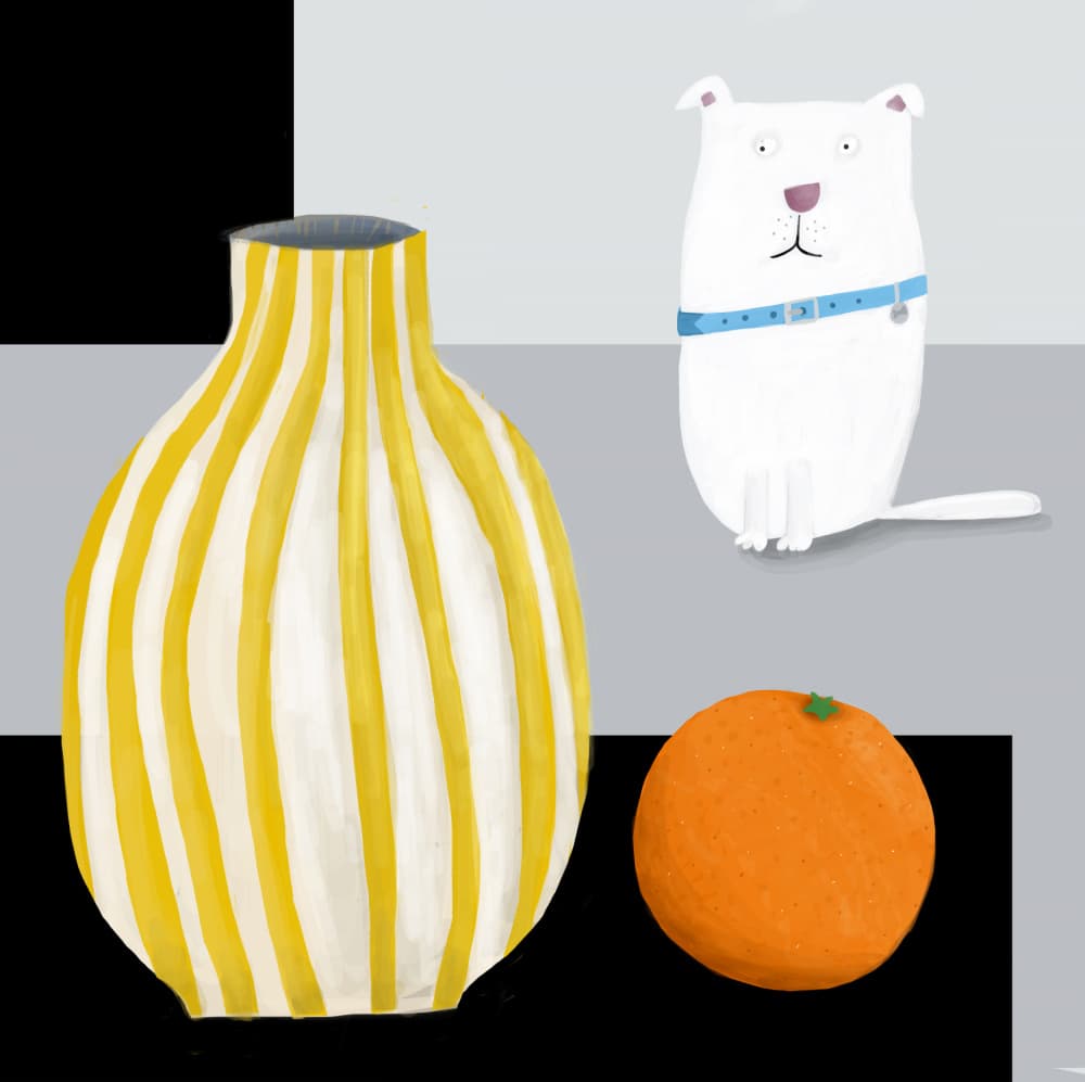 Playful Dog Still Life by Carla Daly — canvas wall art