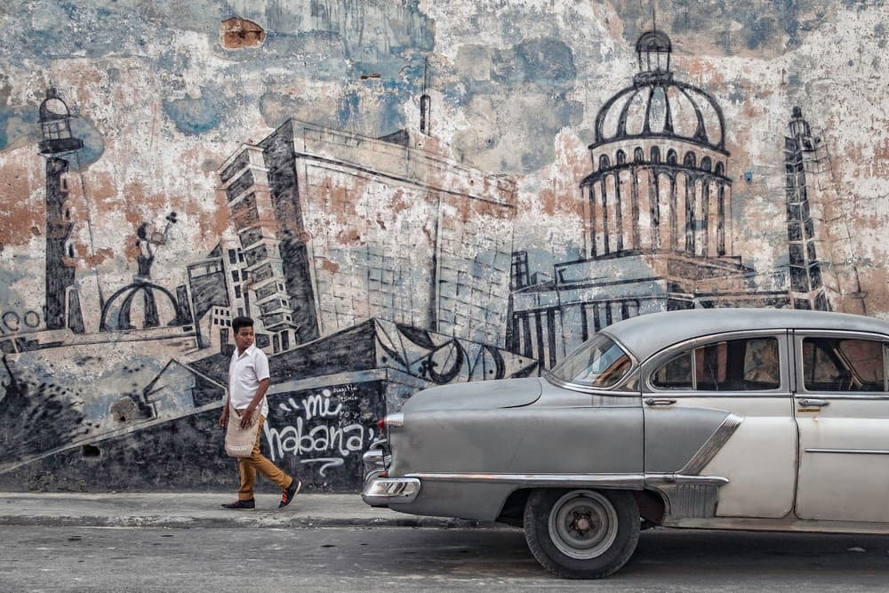 Havana Car And Mural by Andy Bauer — canvas wall art
