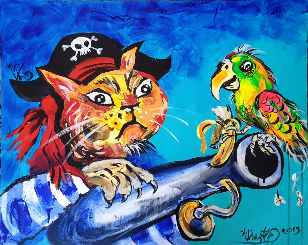 Funny Pirate Cat by Kanat Ibragimov — canvas wall art