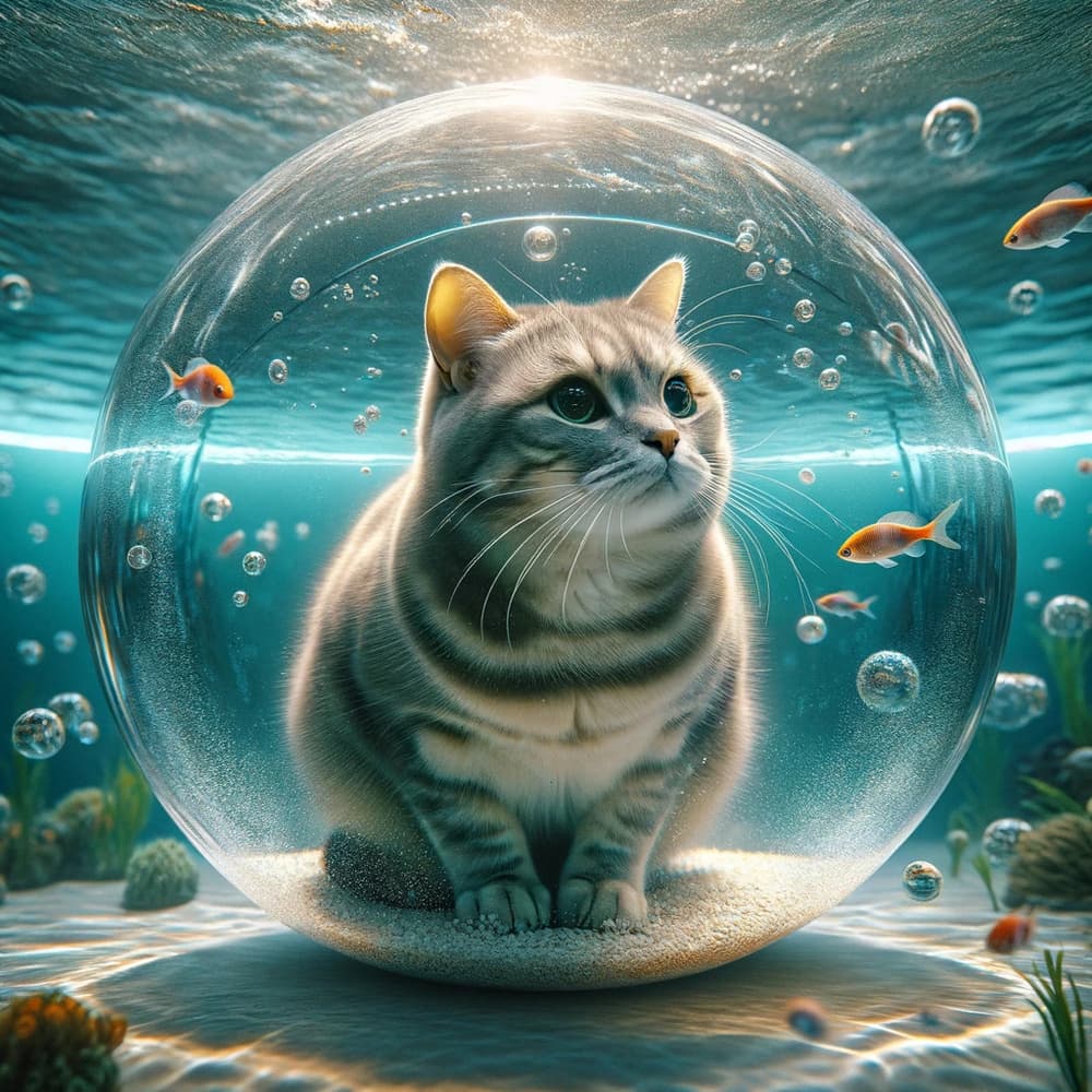 Curious Cat Underwater Bubble by David Galan — canvas wall art