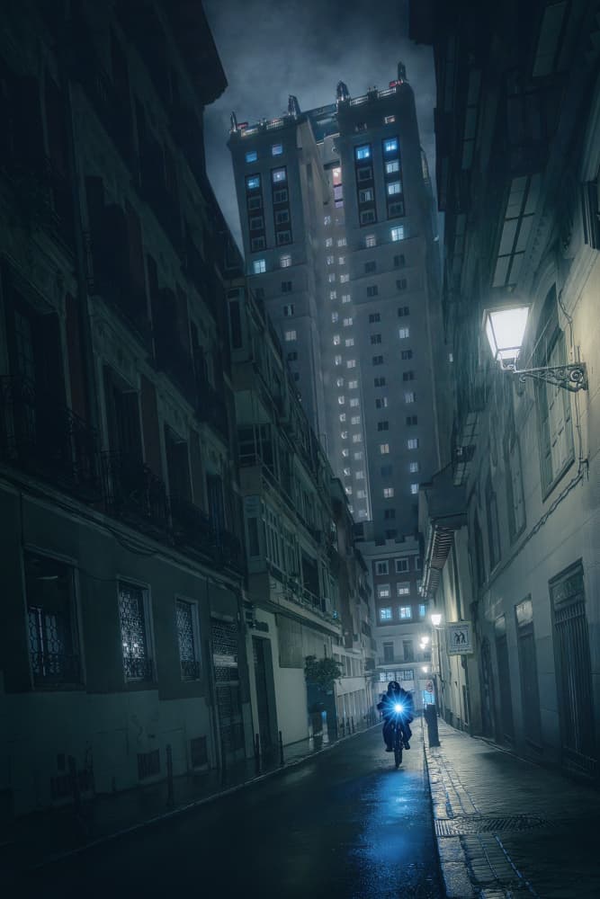 Blue Light City Night by Enrique Rodriguez de Mingo — canvas wall art