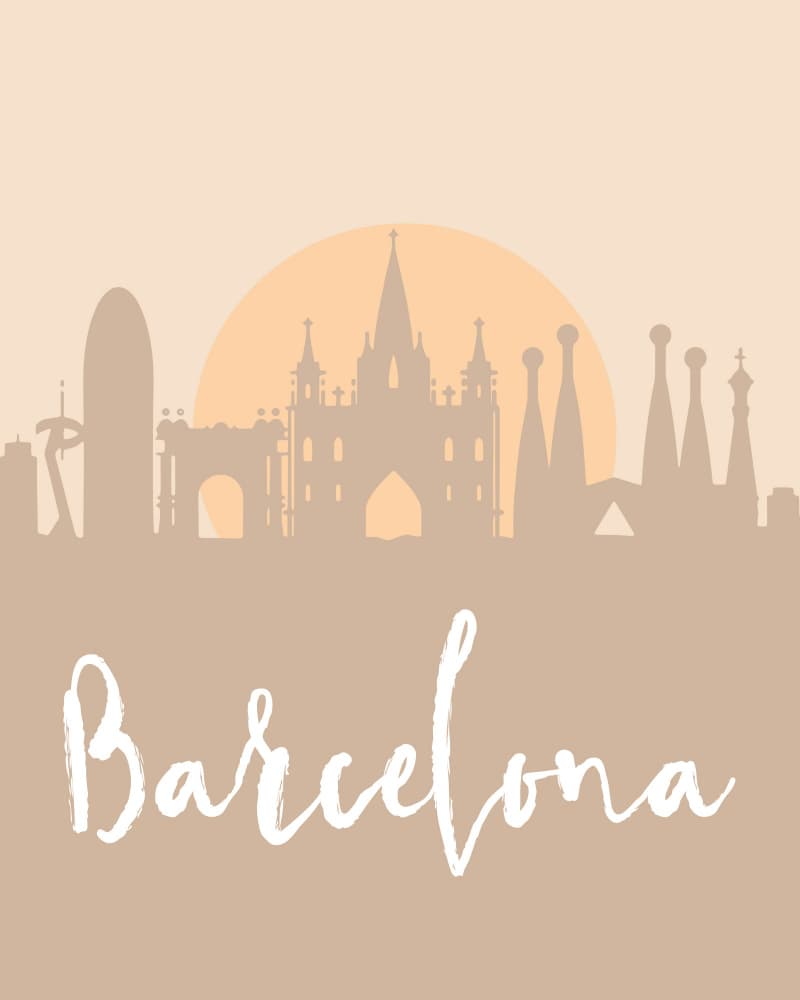 Barcelona City Skyline Sunset by Emiliano Deificus — canvas wall art