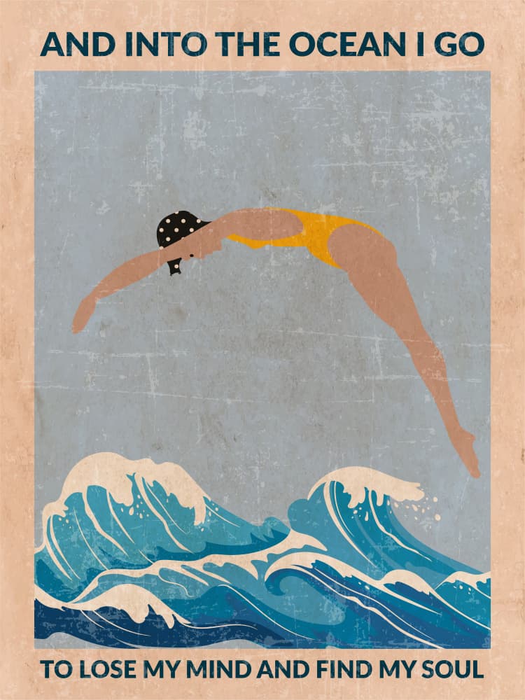 Woman Diving Ocean Waves by WallChart Art Studio — canvas wall art