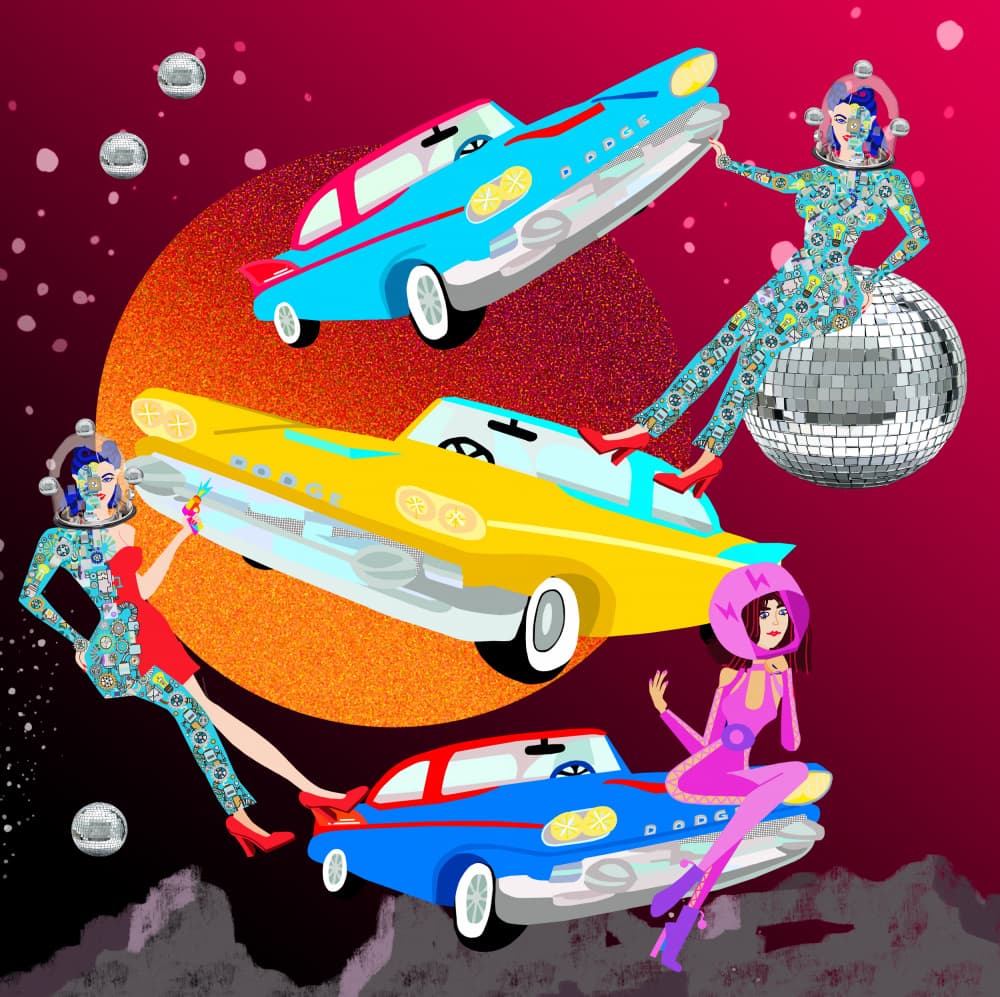 Retro Disco Space Girls by Lynnda Rakos — canvas wall art