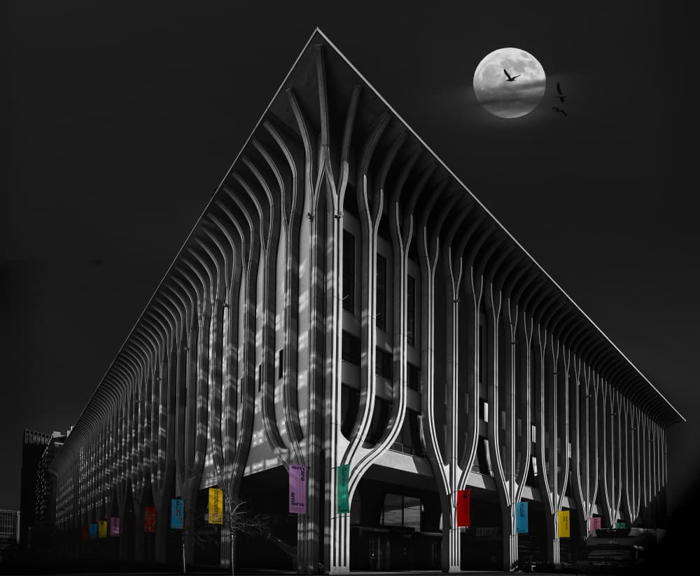 Moonlit Modern Building by Greetje van Son — canvas wall art