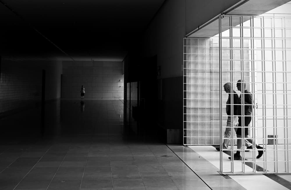 Figures in Modern Hallway by Fernando Alves — canvas wall art