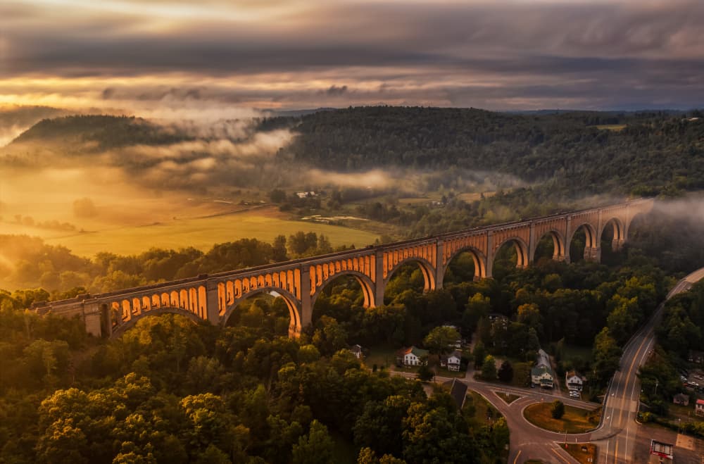 Misty Morning Valley Bridge by Herbert Rong — canvas wall art