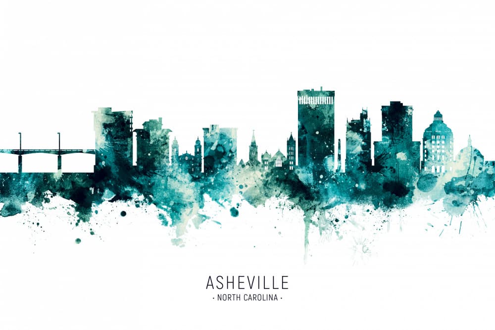 Asheville Watercolor Skyline by Michael Tompsett — canvas wall art