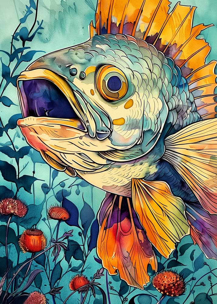 Vibrant Watercolor Fish by Justyna Jaszke — canvas wall art