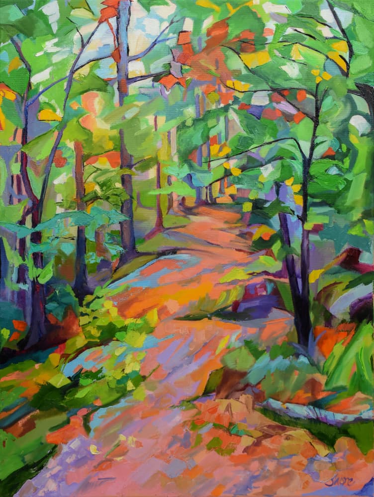 Vibrant Forest Path by Maxine Shore — canvas wall art