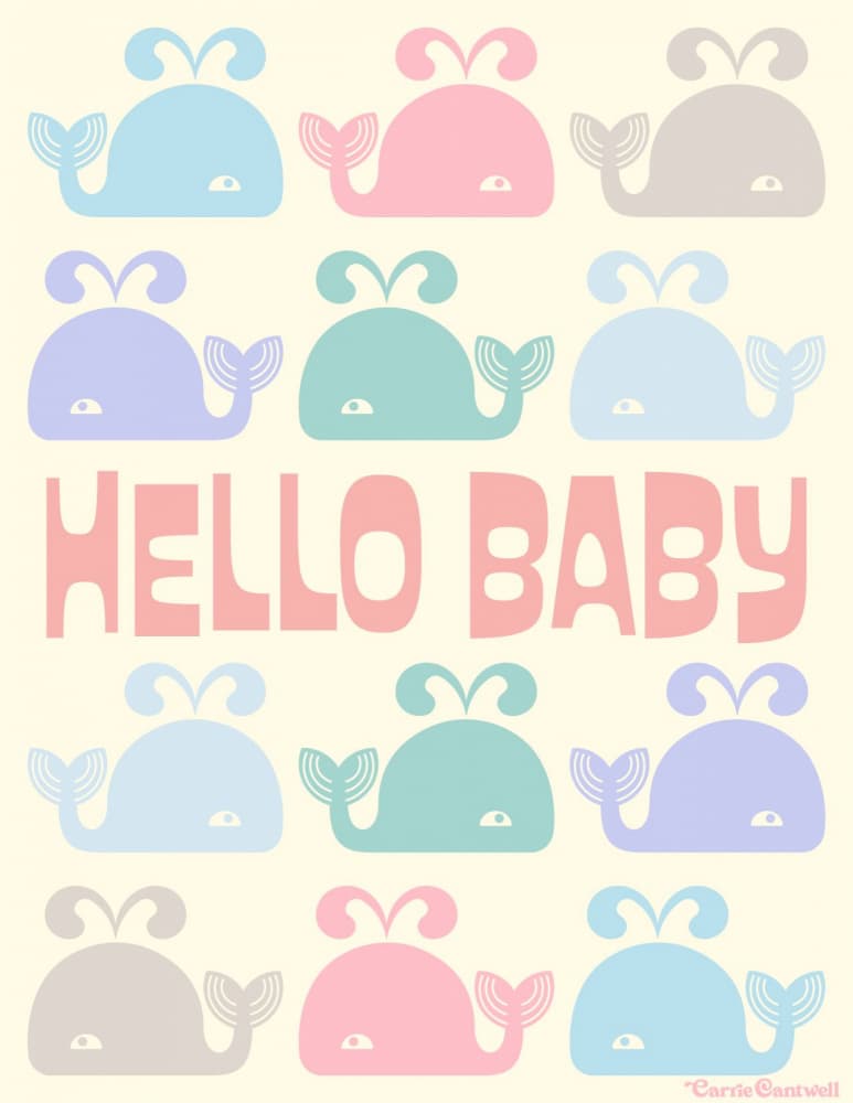 Hello Baby Whales by Carrie Cantwell — canvas wall art