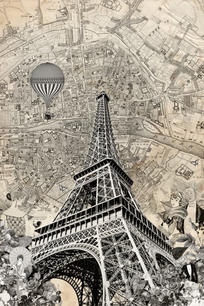 Vintage Paris Eiffel Collage by Simon Goggin — canvas wall art