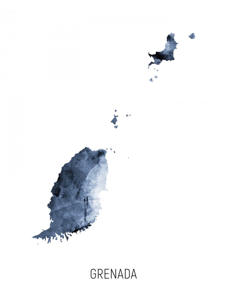 Grenada Watercolor Map by Michael Tompsett — canvas wall art