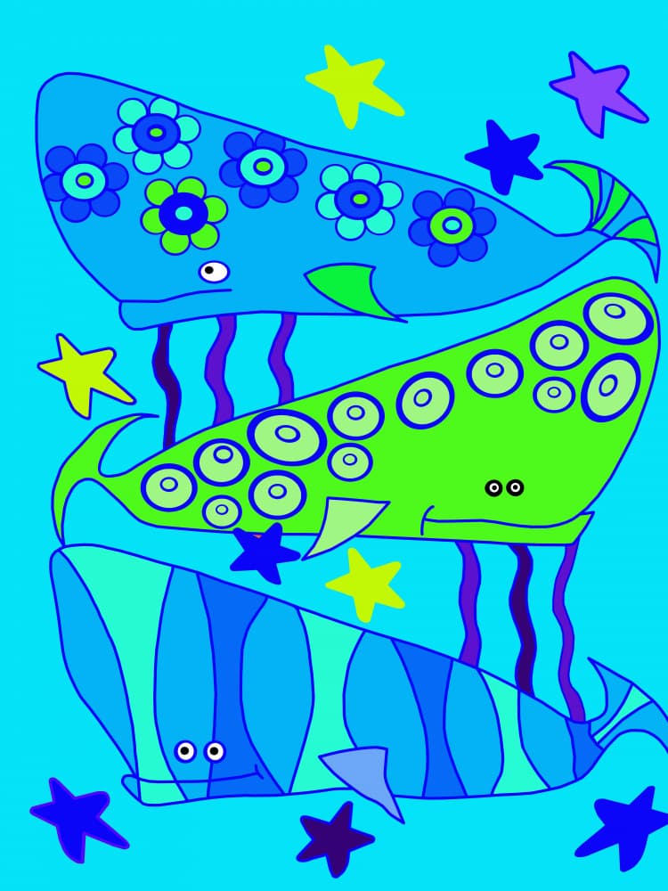 Whimsical Ocean Whales by Lynnda Rakos — canvas wall art
