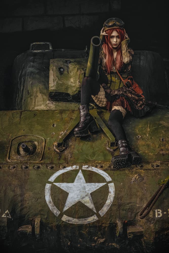 Steampunk Girl on Tank by KOIKI — canvas wall art