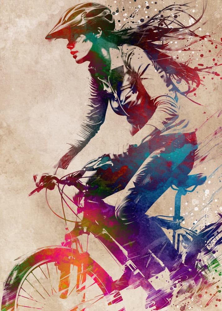 Vibrant Cyclist in Motion by Justyna Jaszke — canvas wall art