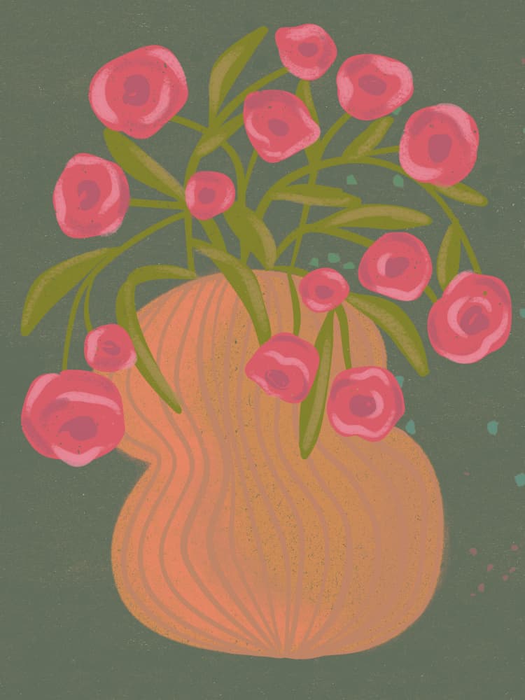 Pink Flowers Orange Vase by Nikita Jariwala — canvas wall art