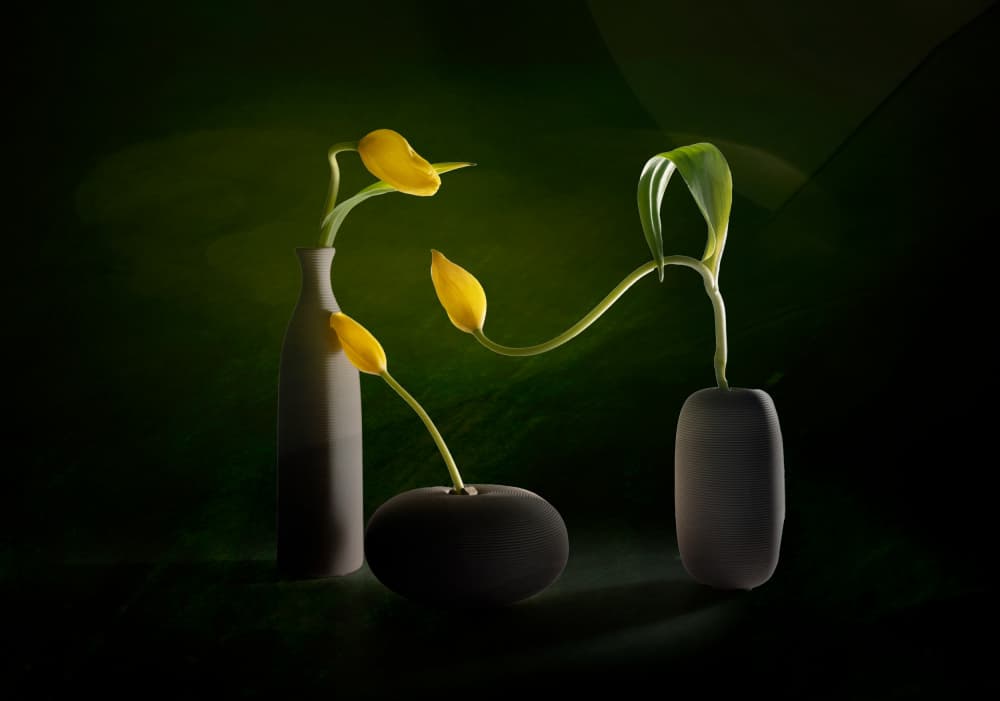 Green Yellow Floral Vases by John-Mei Zhong — canvas wall art
