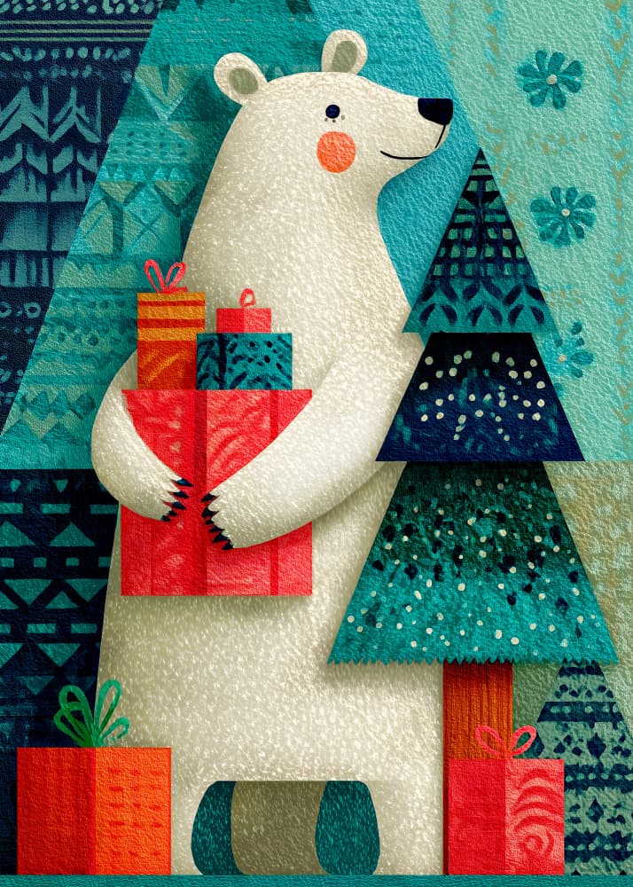 Festive Polar Bear Gifts by Justyna Jaszke — canvas wall art