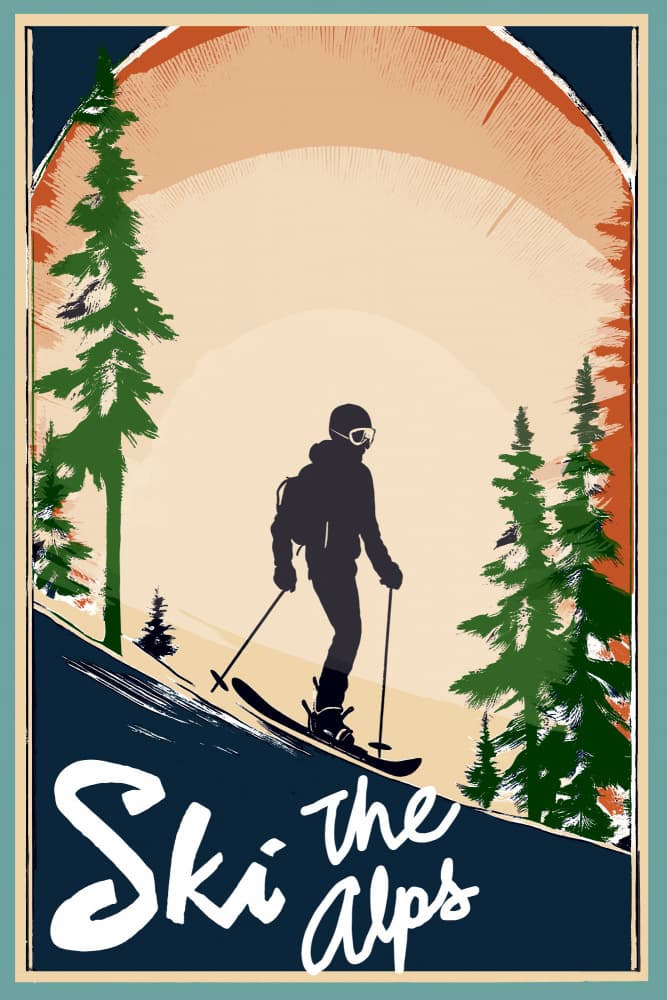 Winter Tourism: Vintage Ski the Alps Poster by casa cartissi — canvas wall art