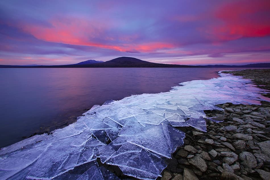 Purple Sunset Ice Lake by Vadim Balakin — canvas wall art