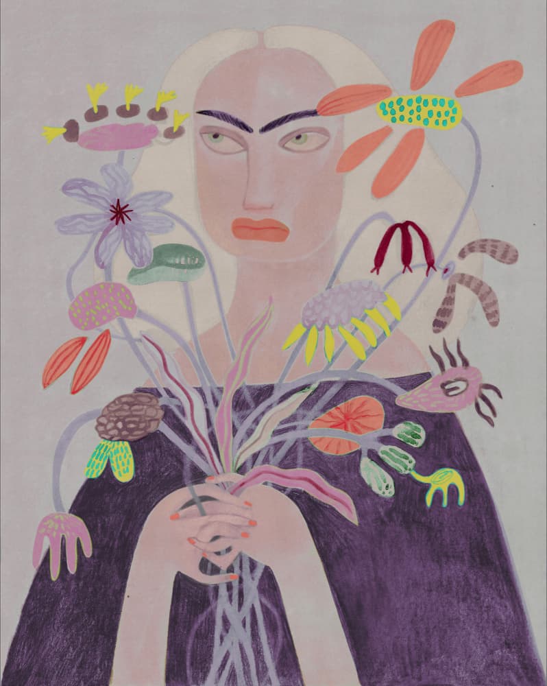 Woman Holding Unique Flowers by Luca di Napoli — canvas wall art