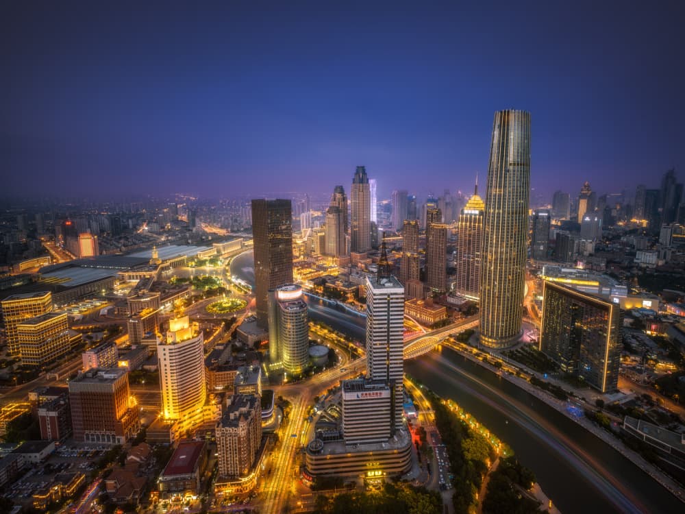 Skyscraper City Lights by Wu Zhao — canvas wall art