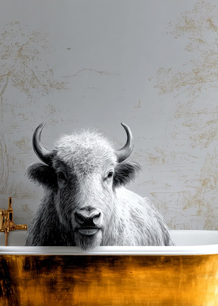 Whimsical Bison Bath by Justyna Jaszke — canvas wall art