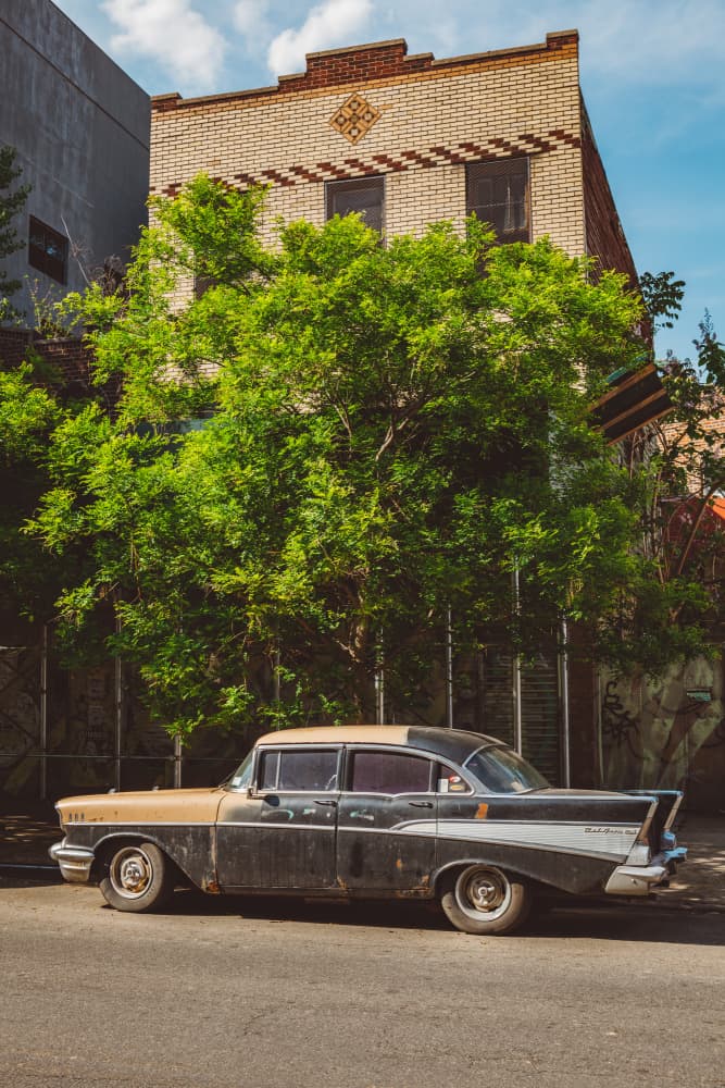 Vintage Car City Street by Bethany Young — canvas wall art