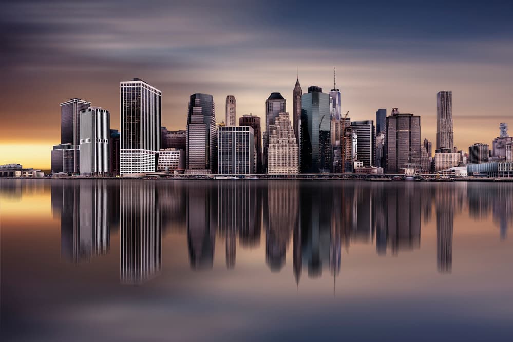 Twilight City Skyline Reflection by Jorge Ruiz Dueso — canvas wall art