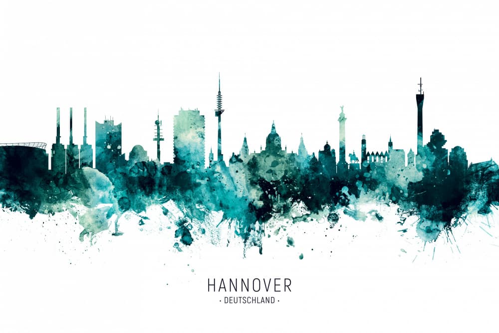 Hannover Watercolor Skyline by Michael Tompsett — canvas wall art