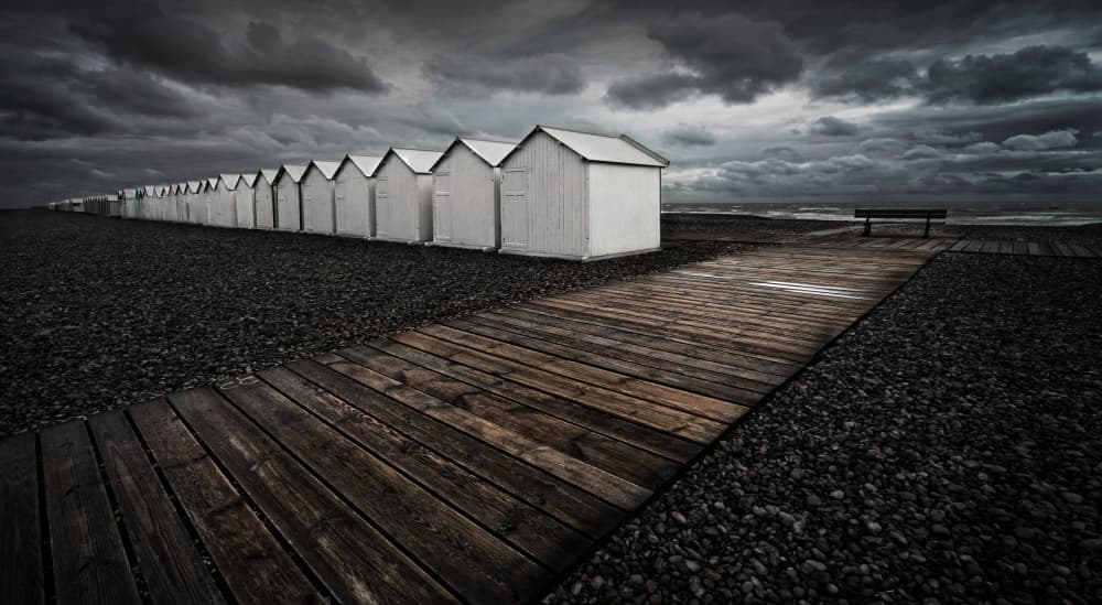 Stormy Beach Huts Path by Jan Scheunders — canvas wall art