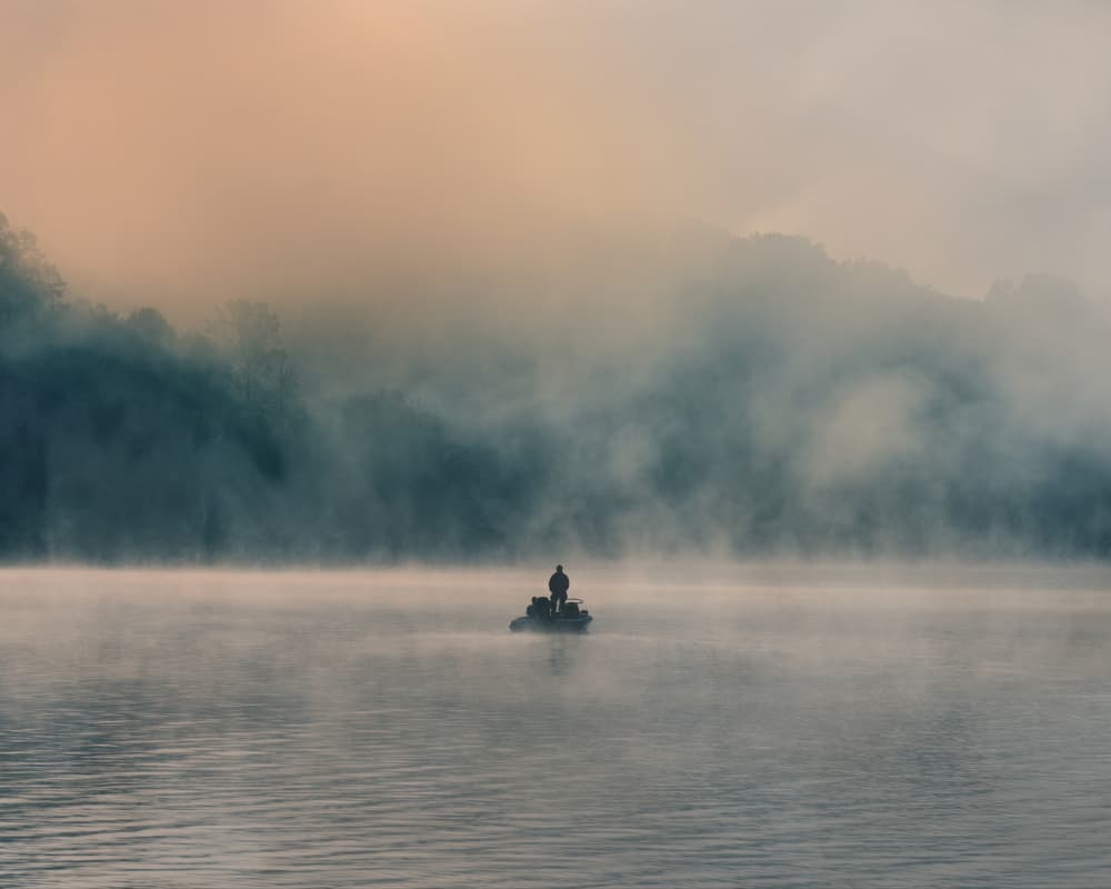 Misty Morning Fisherman by Cicy Chen — canvas wall art