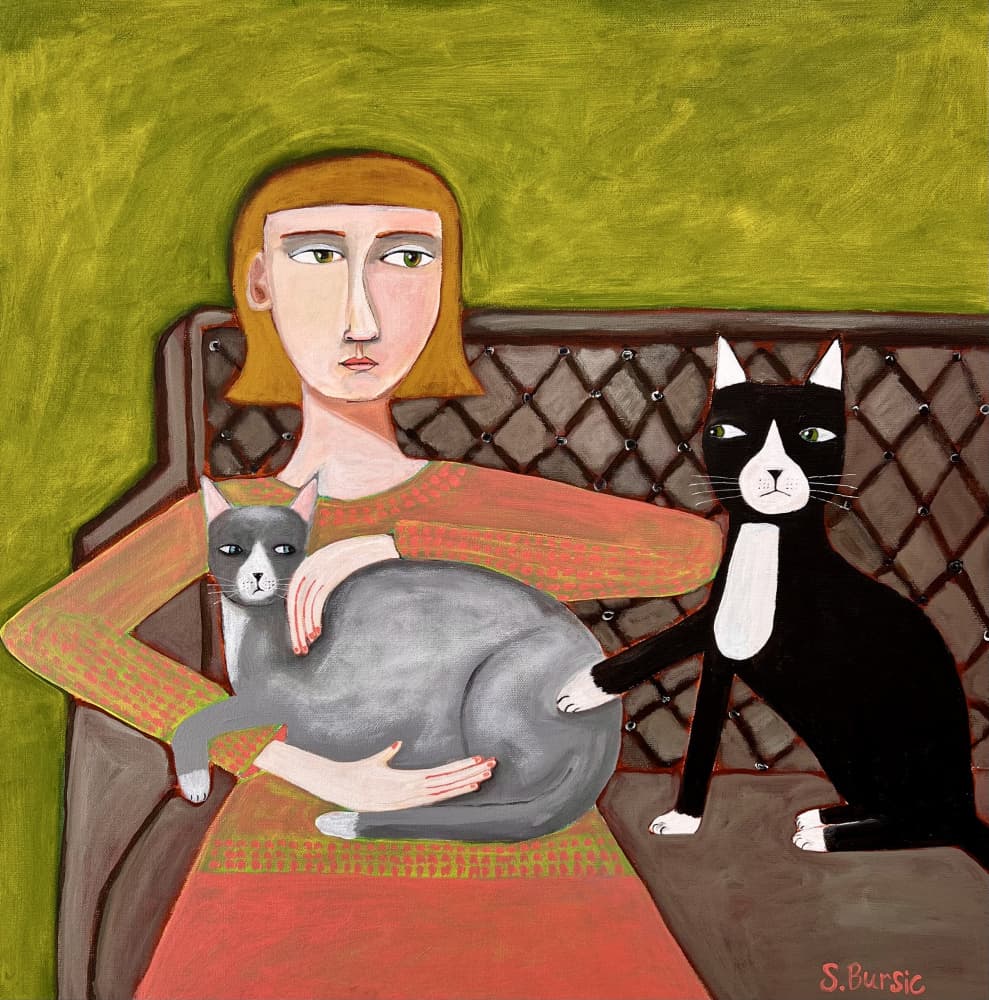 Cat Interrupts Woman by Sharyn Bursic — canvas wall art