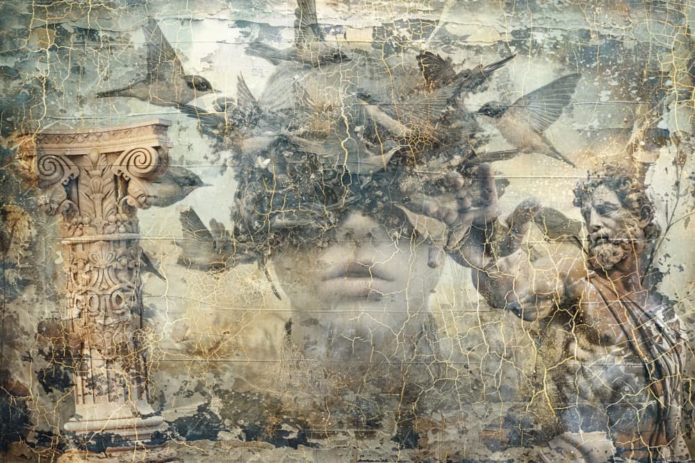 Ancient Statues Flying Birds by Rafal Kulik — canvas wall art